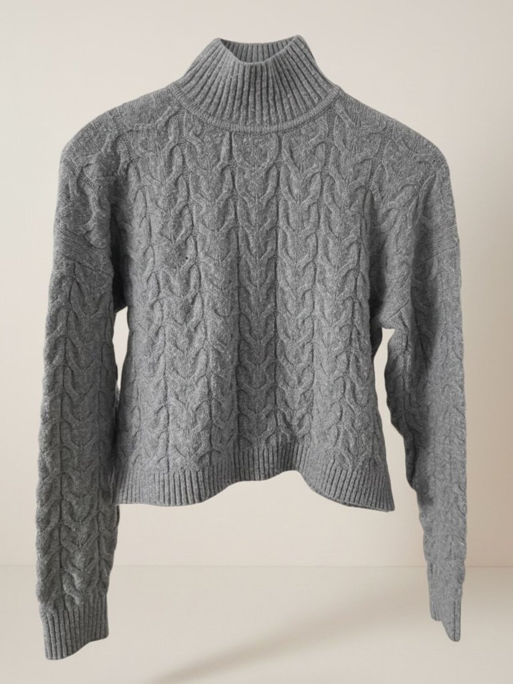 Pink Rose Grey Cable Knit Turtleneck Sweater Women’s Small